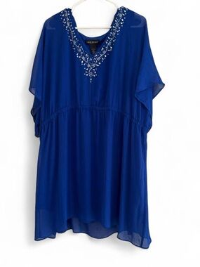 Lane Bryant Blue Beaded V-Neck Tunic